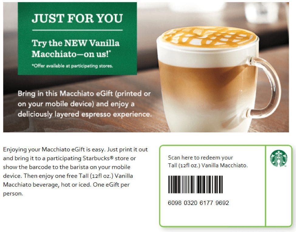 Starbucks free beverage samples